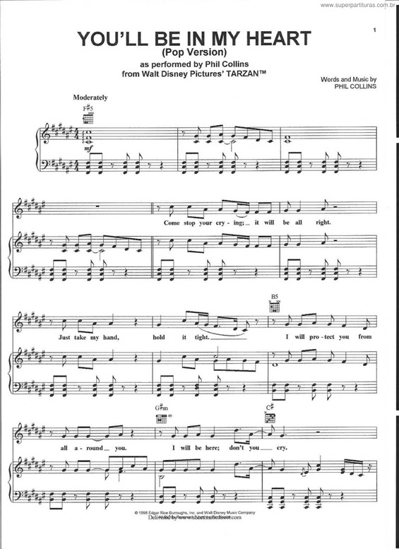 Partitura da música You`ll Be In My Heart v.3