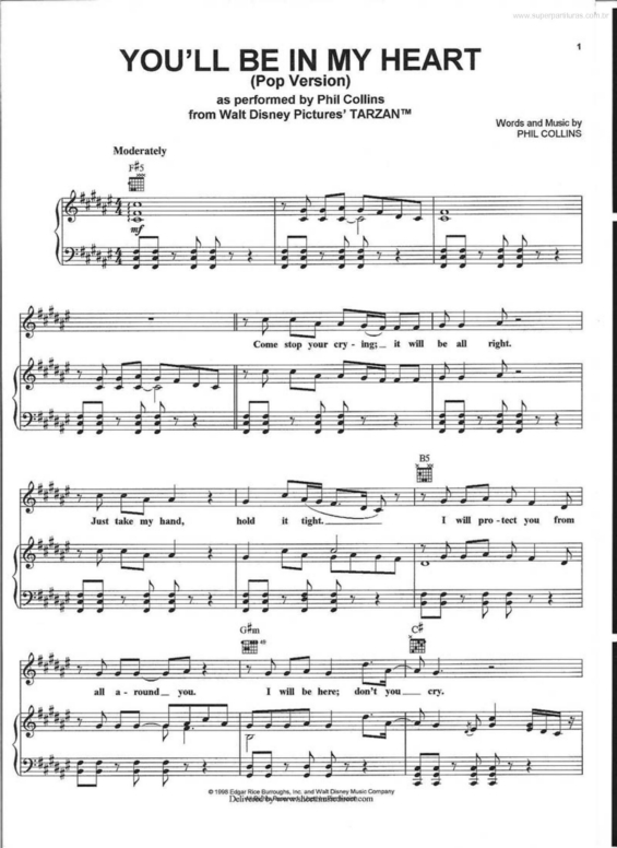 Partitura da música You`ll Be In My Heart