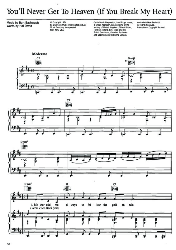 Partitura da música You´ll Never Get To Heaven (If You Break My Heart)