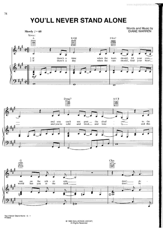 Partitura da música You`ll Never Stand Alone