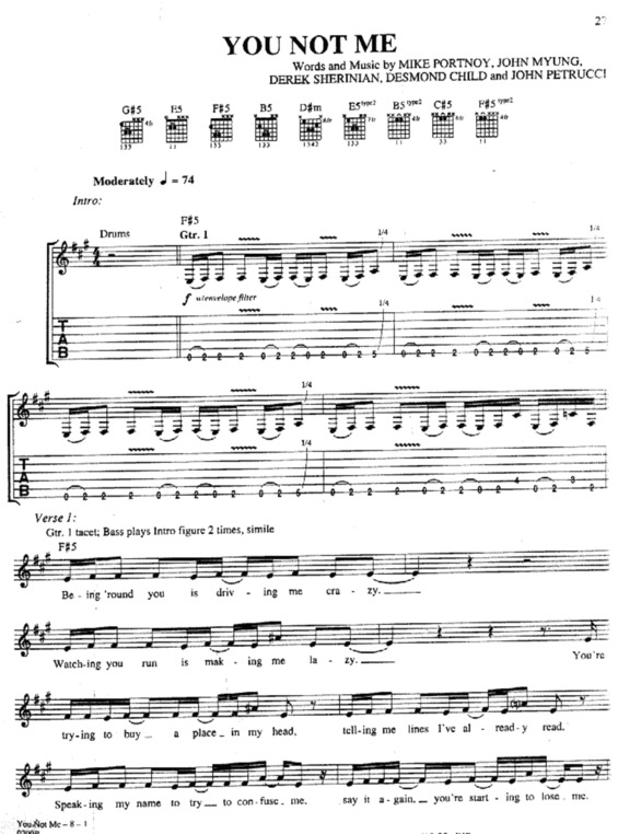 Partitura da música You Not Me