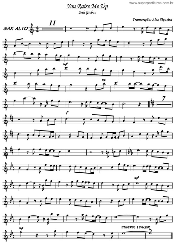 Partitura da música You Raise Me Up v.3