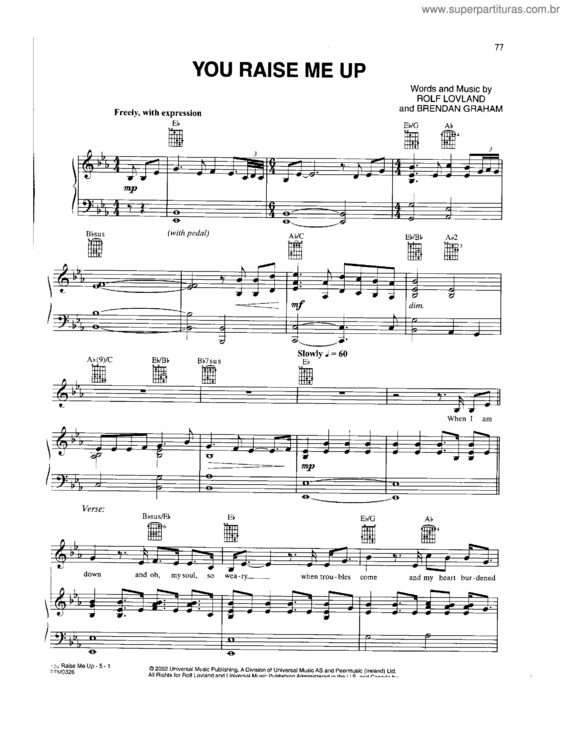 Partitura da música You Raise Me Up v.9