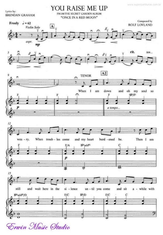 Partitura da música You Raise Me Up