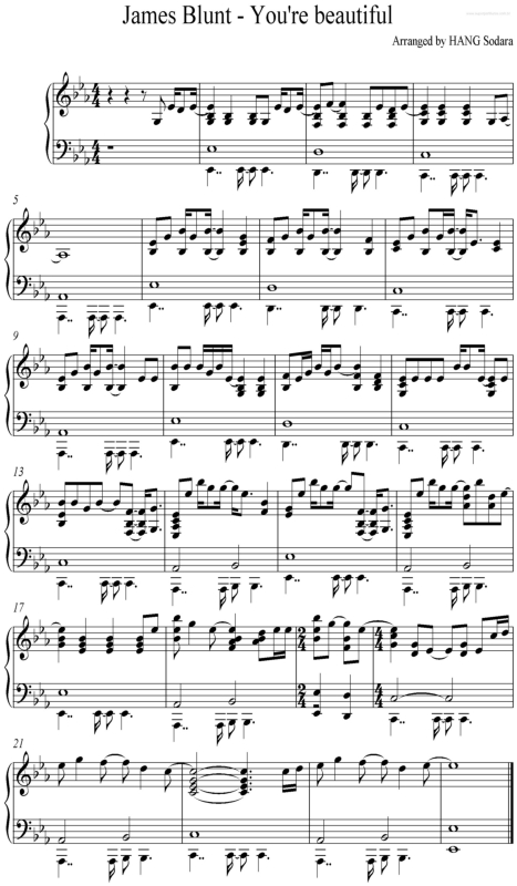 Partitura da música You`re Beautiful