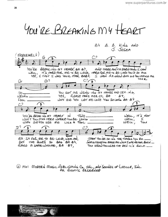 Partitura da música You`re breaking my heart