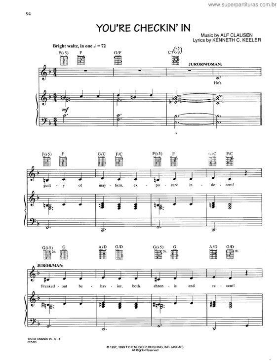 Partitura da música You`re Checkin`in