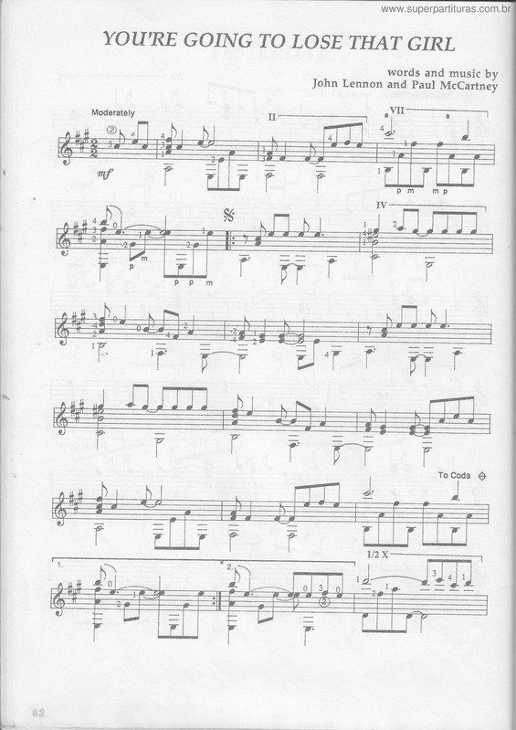 Partitura da música You`re Going To Lose That Girl v.2