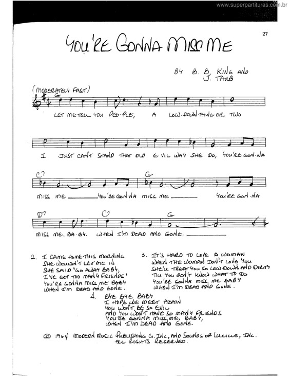 Partitura da música You`re gonna miss me