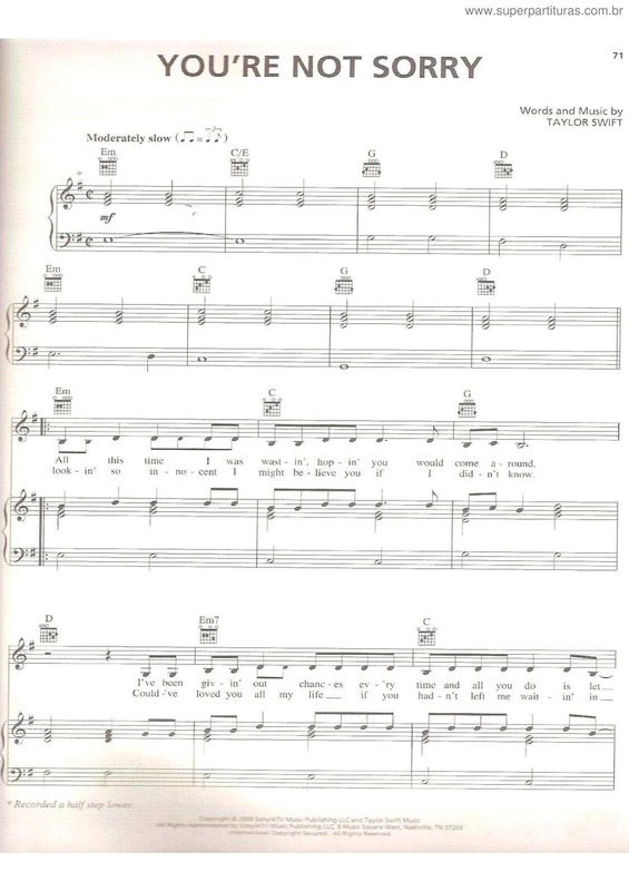 Partitura da música You`re not sorry