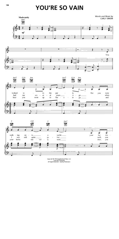 Partitura da música You`re So Vain