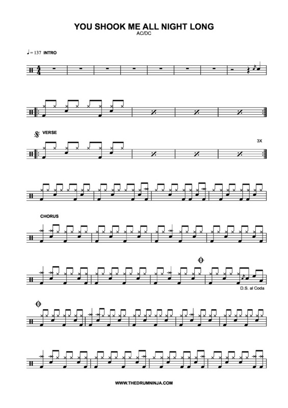 Partitura da música You Shook Me All Night Long v.3