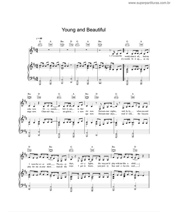 Partitura da música Young And Beautiful v.2