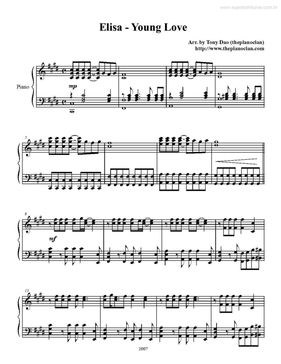 Partitura da música Young Love