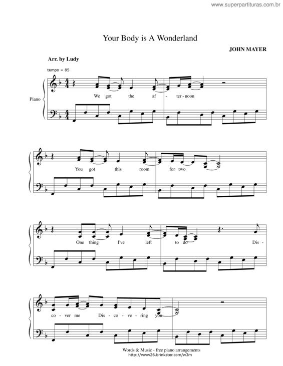 Partitura da música Your Body Is A Wonderland v.2