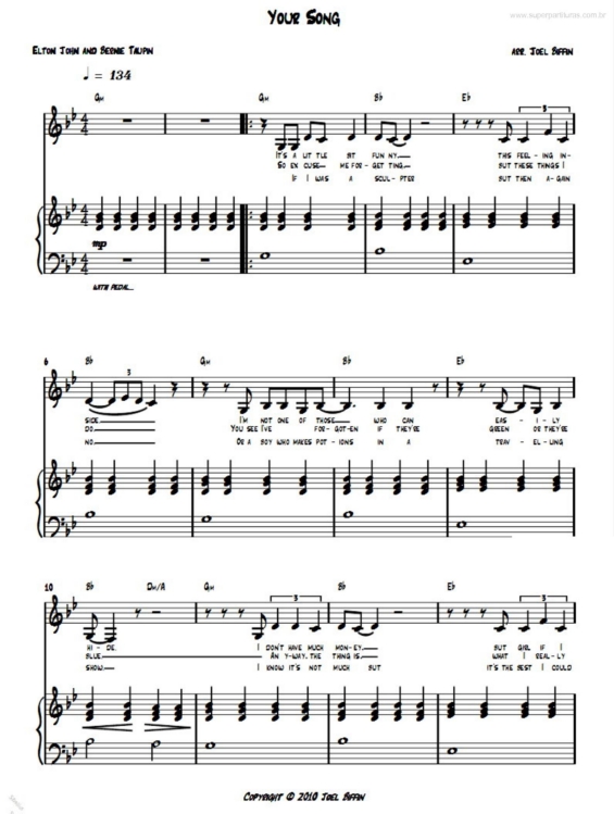 Partitura da música Your Song v.2