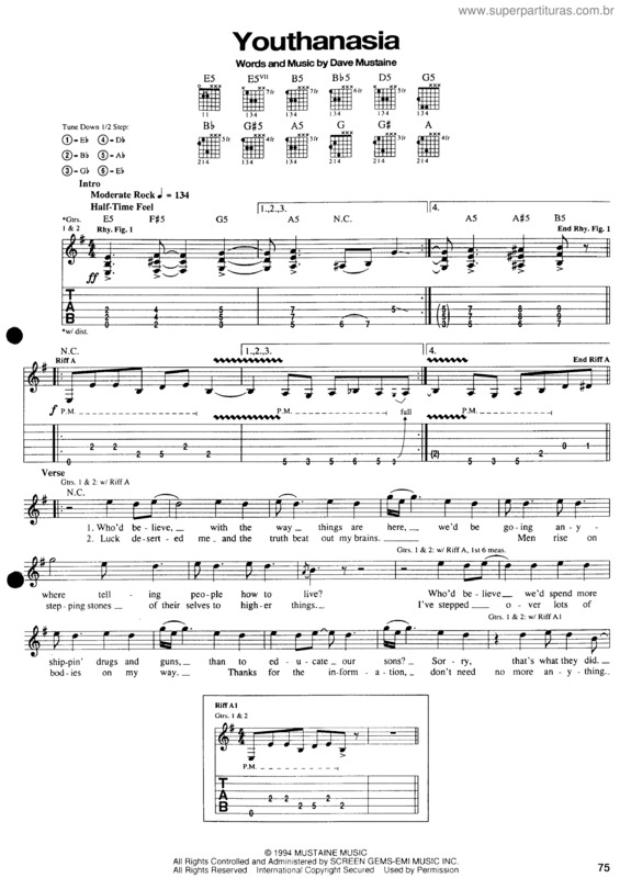 Partitura da música Youthanasia