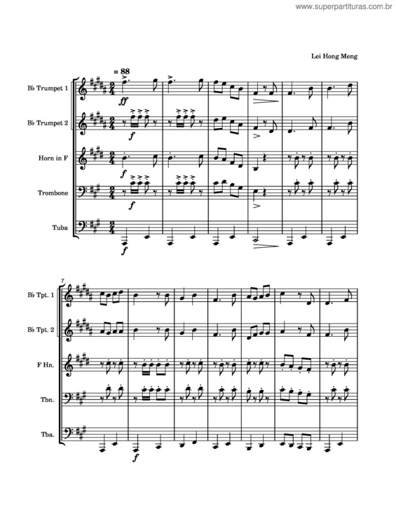 Partitura da música Yuet Wah School Songs Brass Quintet