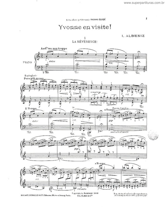 Partitura da música Yvonne en visite