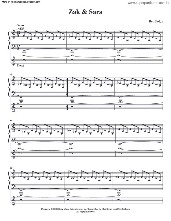 Partitura da música Zak And Sara v.2