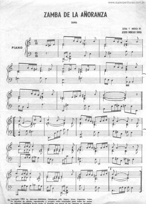 Partitura da música Zamba De La Añoranza