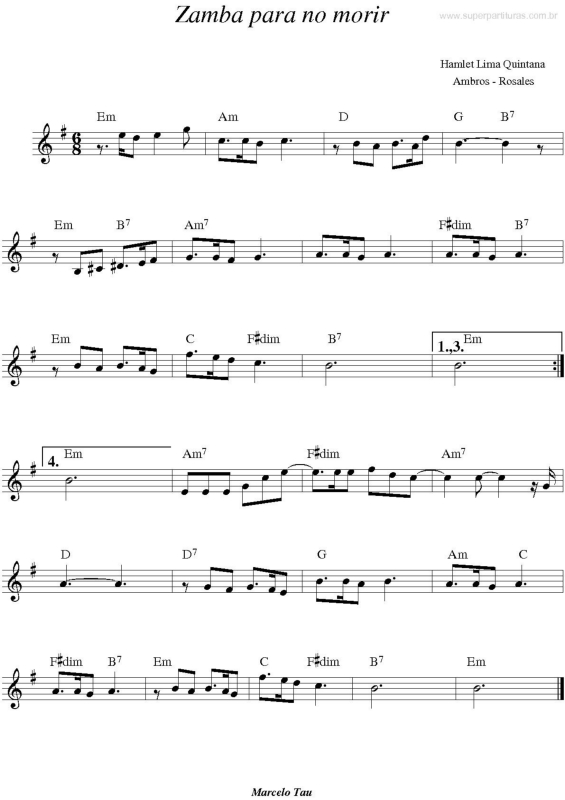 Partitura da música Zamba Para No Morir