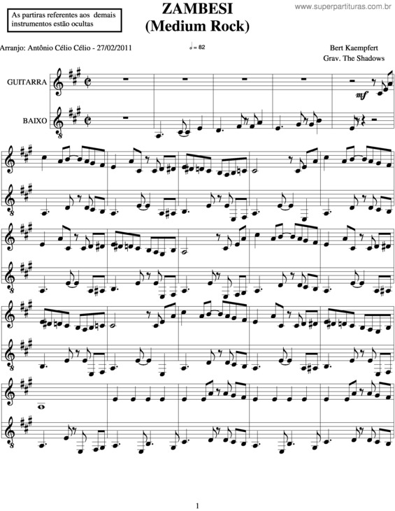 Partitura da música Zambesi