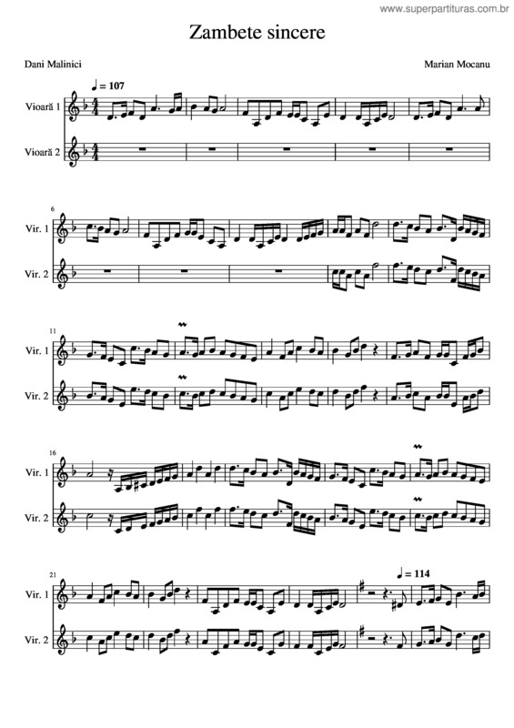 Partitura da música Zambete_Sincere