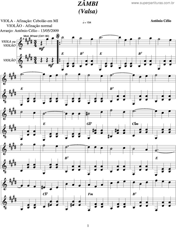 Partitura da música Zâmbi v.2