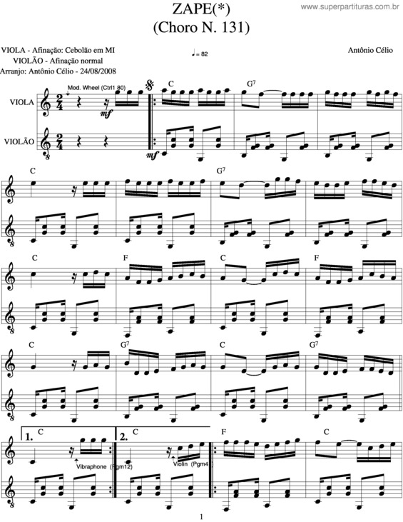 Partitura da música Zape