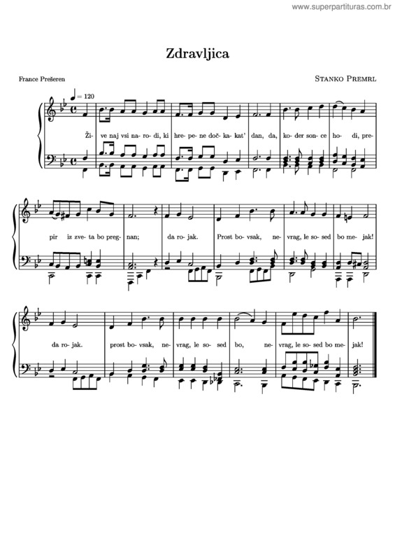 Partitura da música Zdravljica