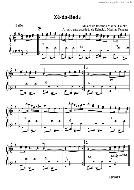 Partitura da música Zé-Doode