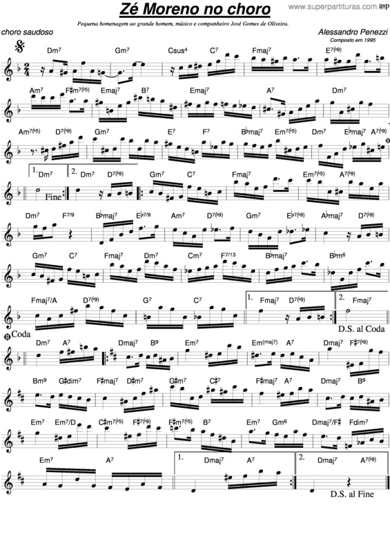 Partitura da música Zé Moreno No Choro