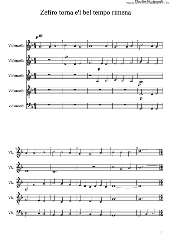 Partitura da música Zefiro Torna E`L Bel Tempo Rimena v.2