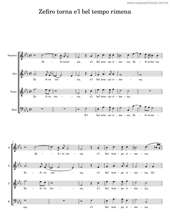 Partitura da música Zefiro Torna E`L Bel Tempo Rimena v.3