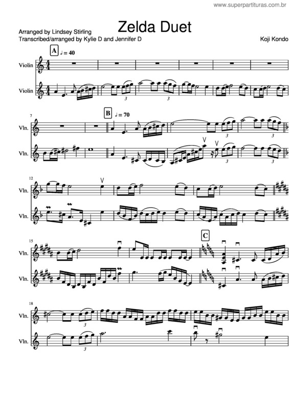 Partitura da música Zelda Duet