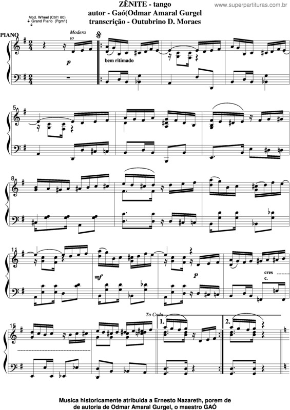 Partitura da música Zenite