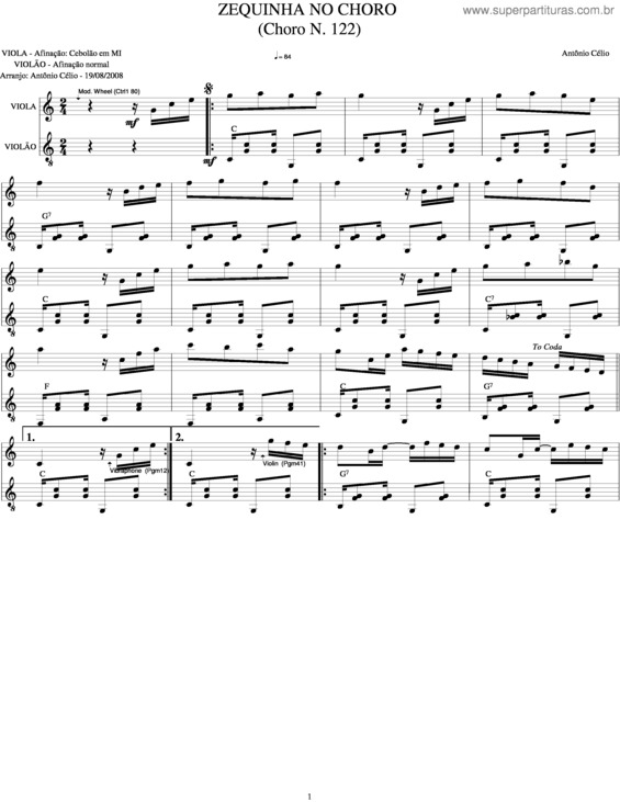 Partitura da música Zequinha No Choro v.2