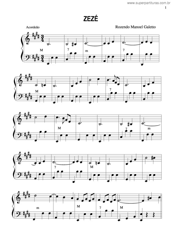 Partitura da música Zezé