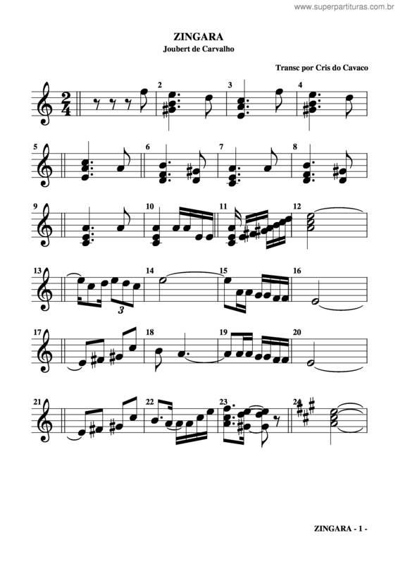 Partitura da música Zingara v.2