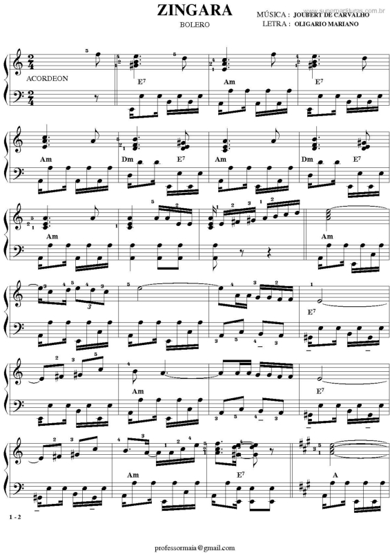 Partitura da música Zingara