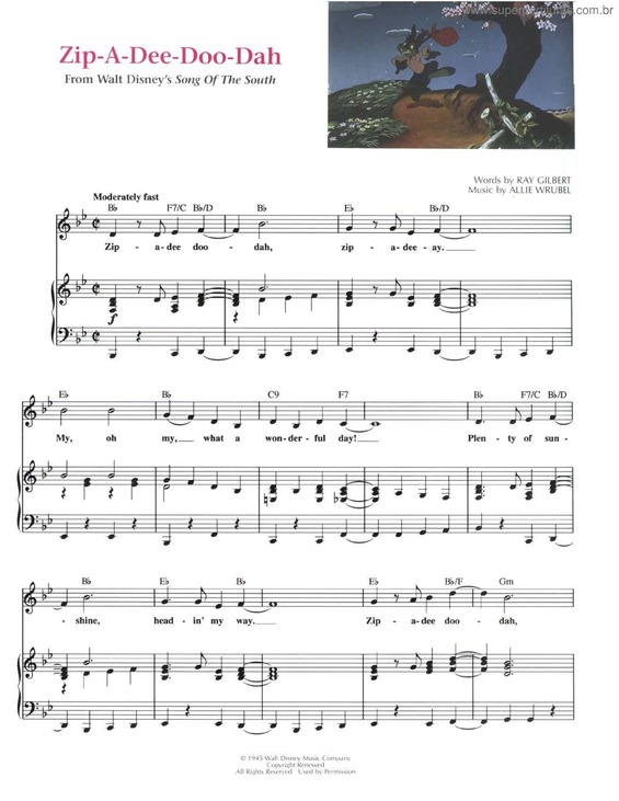 Partitura da música Zip-A-Dee-Doo-Dah