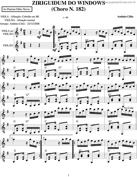 Partitura da música Ziriguidum Do Windows v.2