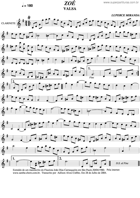 Partitura da música Zoé