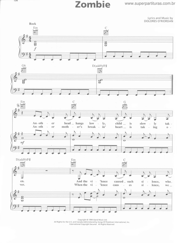 Partitura da música Zombie