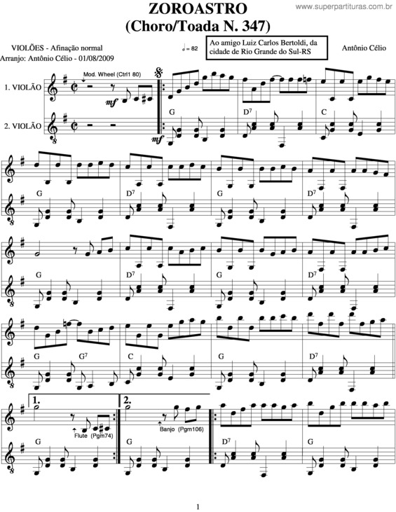 Partitura da música Zoroastro