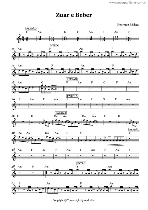 Partitura da música Zuar e beber