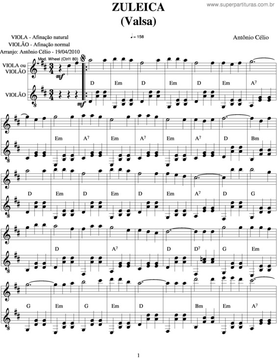 Partitura da música Zuleica