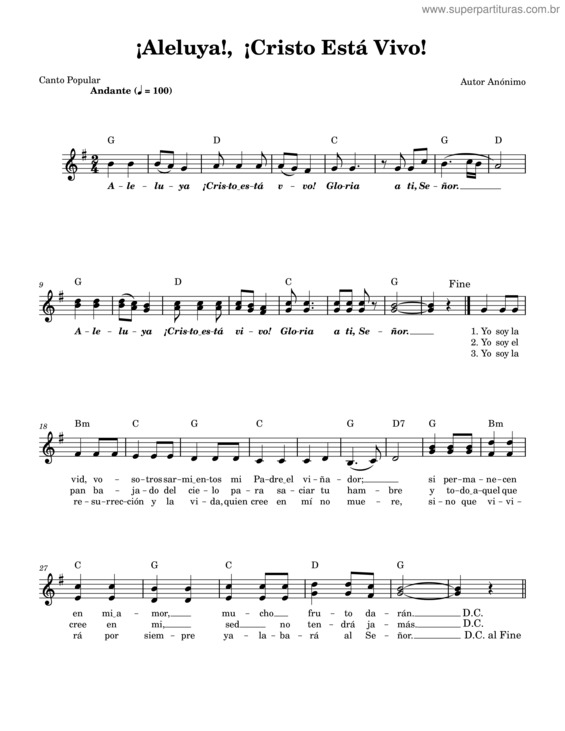 Partitura da música ¡Aleluya!,  ¡Cristo Está Vivo!