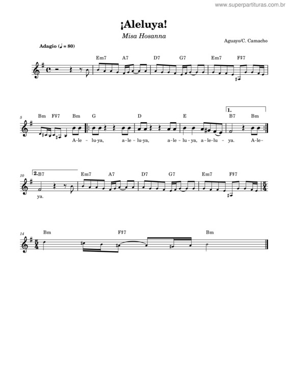 Partitura da música ¡Aleluya! Misa Hosanna